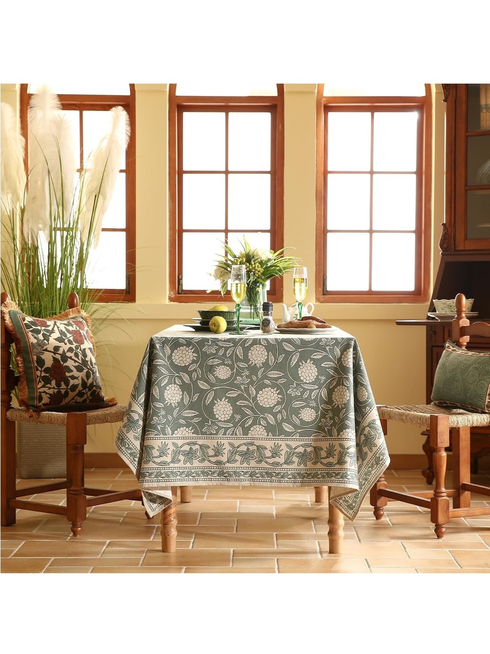 Designer Linen Green Rectangular Tablecloth,87"x55"-Andrew A
Vintage Elegant Fre - Picture 4 of 8